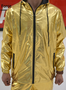 Ares＆Force亮面金银色bboy街舞嘻哈外套宽松大码团队演出比赛服