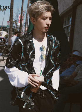 Ares＆Force夏季透气丝料宽松个性衬衫嘻哈服男女情侣加肥加大