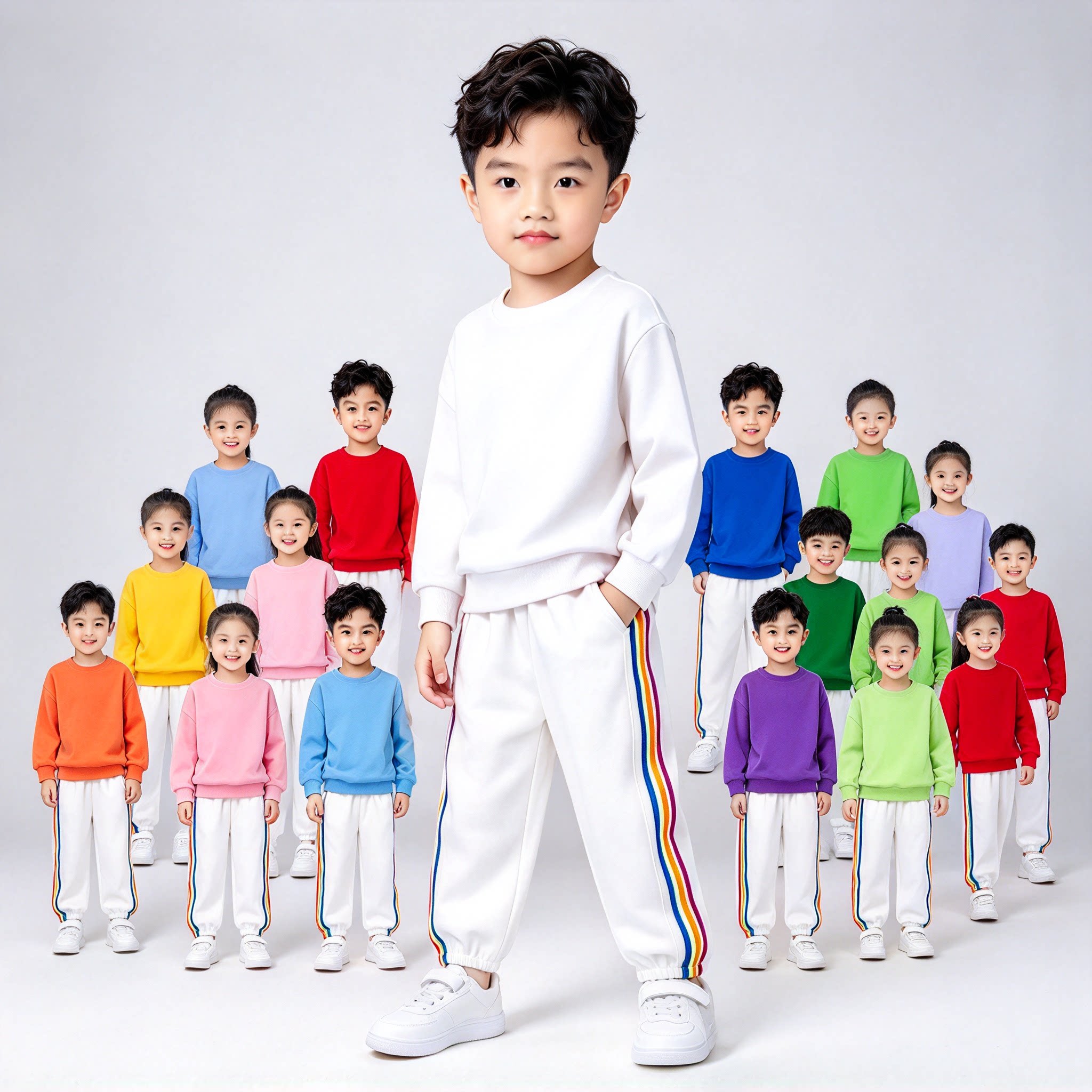 快乐指南舞蹈儿童运动套装春秋装女童糖果色两件套小学生表演穿搭