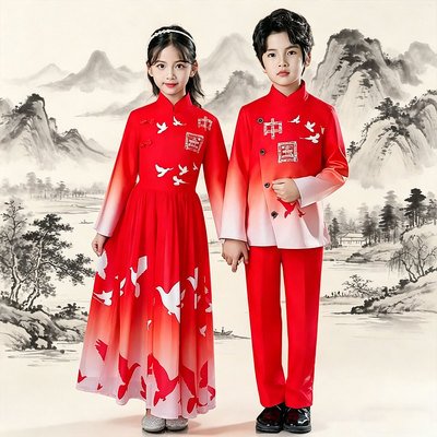 起运战鼓舞江湖夜雨十年灯儿童舞蹈演出服装女表演铁血忠魂护中华