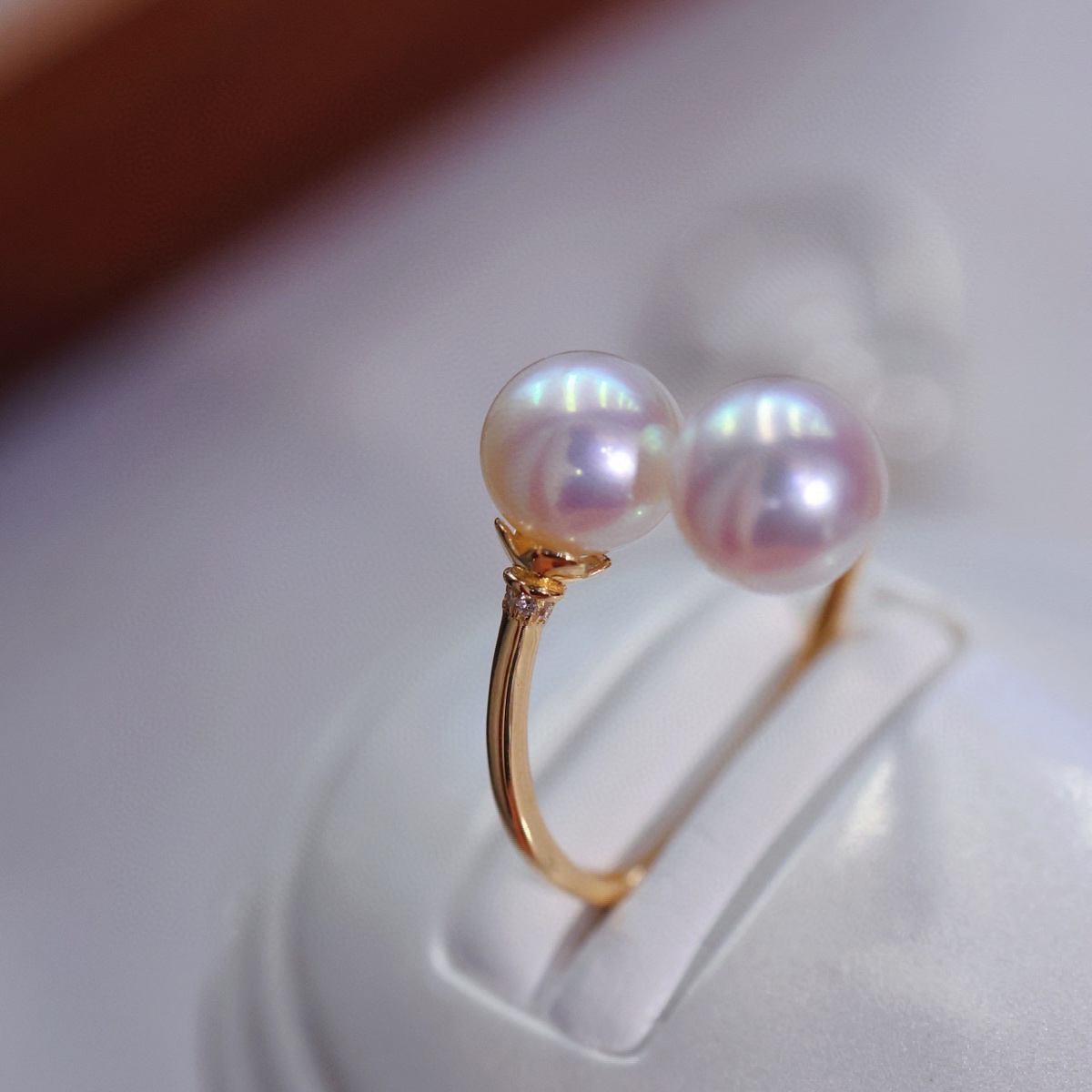 18K金镶钻石双珠戒指配件空托