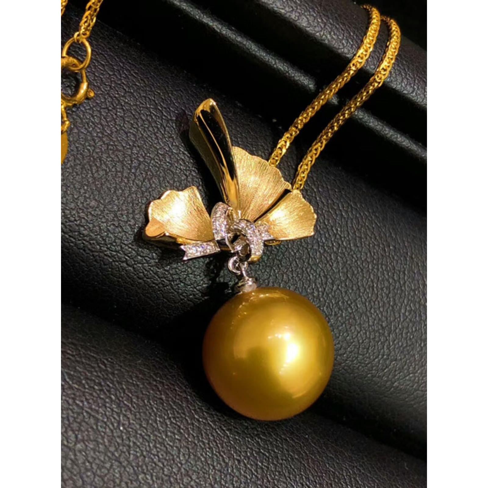 18k金钻石12-14mm珍珠吊坠空托