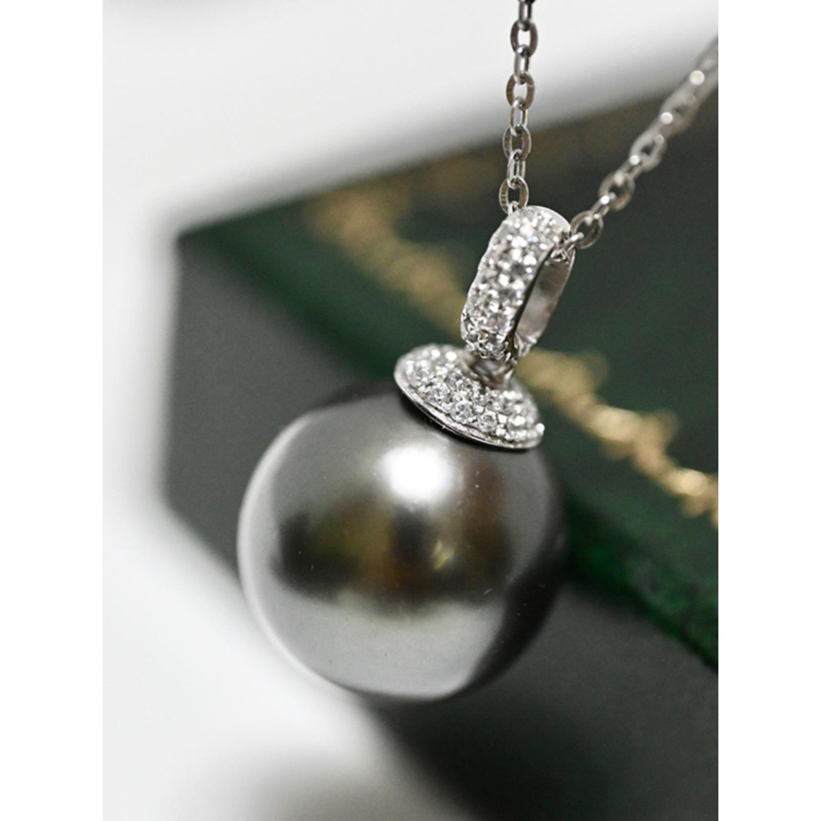 18K金莫桑石镶嵌11-12mm海水珍珠吊坠配件AU750经典帽子白金空托