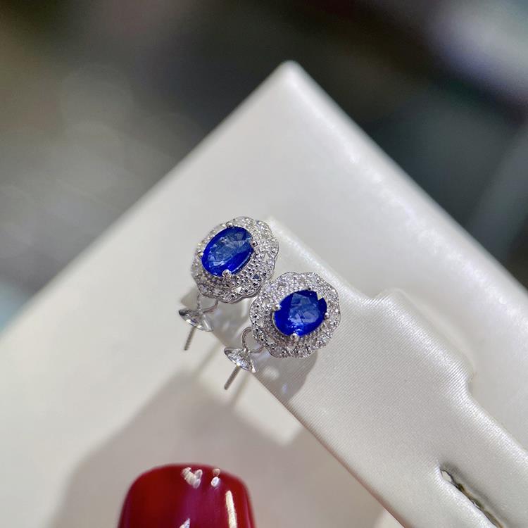 18k金蓝宝钻石镶嵌珍珠耳钉配件