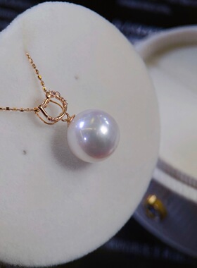 18K金镶钻石吊坠配件空托8-13mm天然淡水珍珠hellkitty帽盖可遮瑕