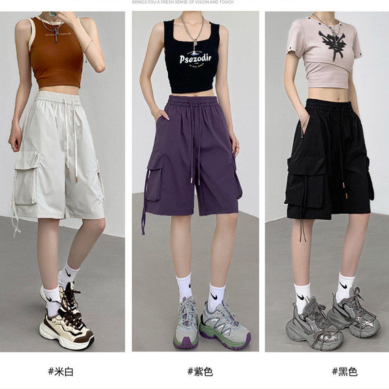 美式工装短裤女夏季薄2026新款高腰速干小个子阔腿外穿运动五分裤