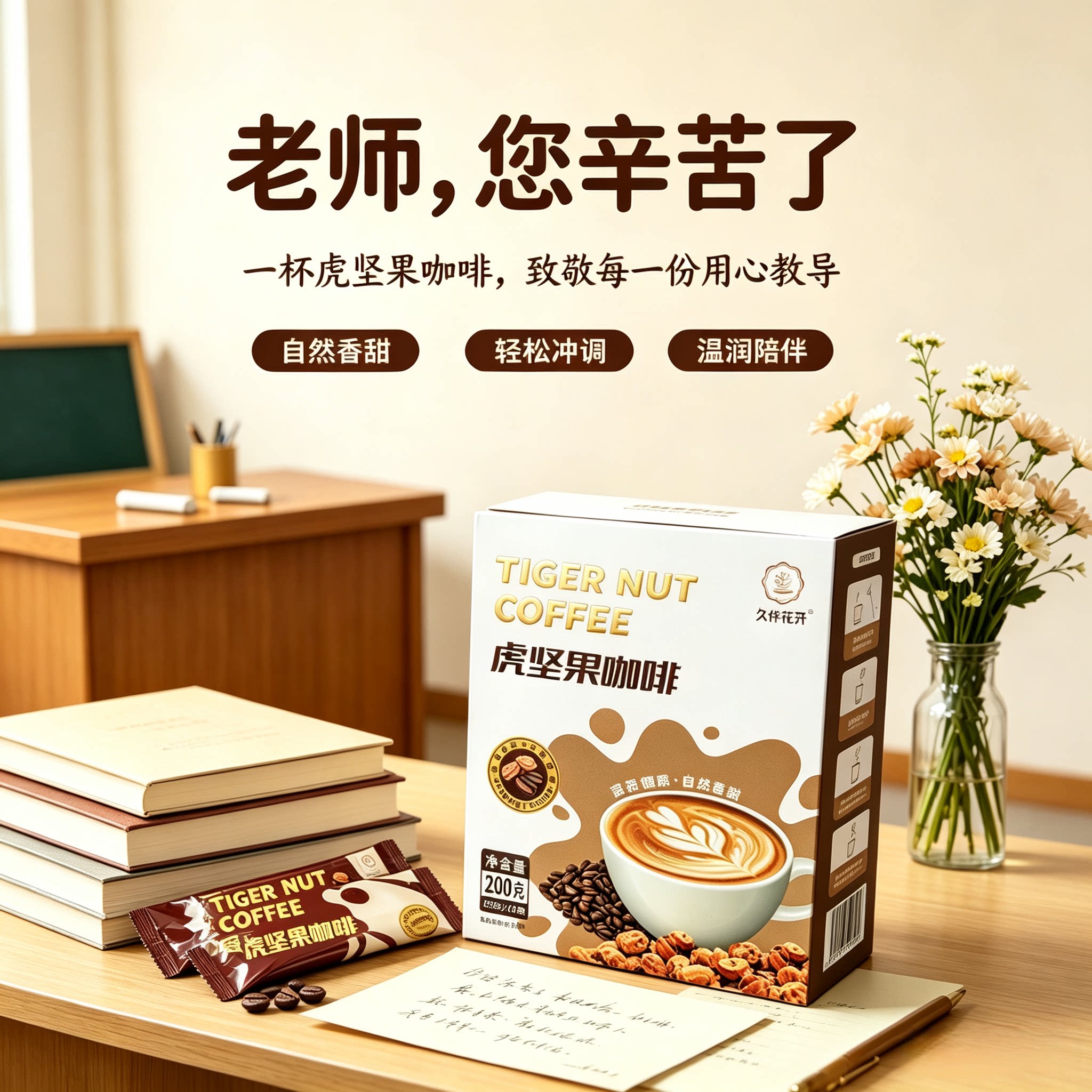 教师节礼物虎坚果咖啡油莎豆咖啡粉速溶冲剂提神清甜0添加天然甜
