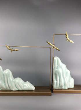 现代新中式铁艺陶瓷铜大鹏工艺品摆件 样板房间办公室玄关装饰品