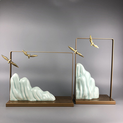 现代新中式铁艺陶瓷铜大鹏工艺品摆件 样板房间办公室玄关装饰品