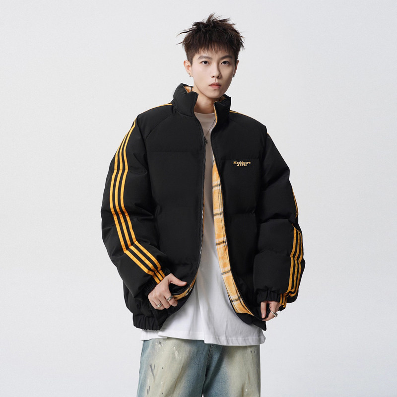美式复古格子撞色棉服男冬季宽松加厚保暖棉衣痞帅百搭学生外套潮