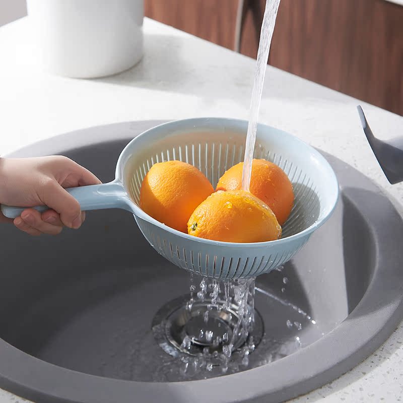 长手柄沥水篮塑料淘米盆篮子淘米箩厨房带手柄洗米器圆形筛洗菜盆