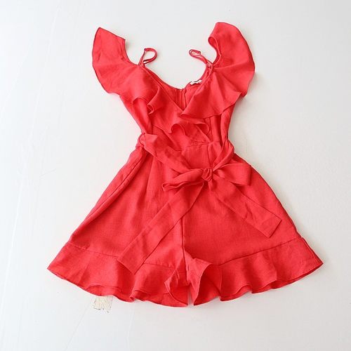 夏季新品女吊带连身衣V领后拉链腰带修身时尚连体短裤裙3X