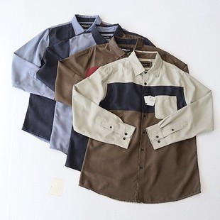 衬衫 男长袖 方领纽扣宽松休闲撞色柔软青年百搭上衣R2 新品 春秋季