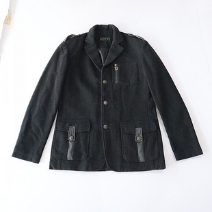 百搭上衣D199 呢外套西服领纽扣宽松休闲多口袋时尚 秋冬季 男长袖