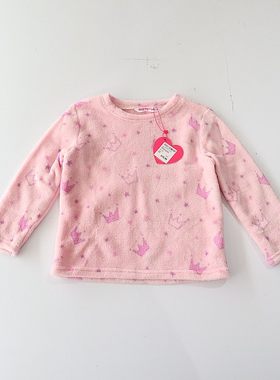 春秋季女童长袖珊瑚绒睡衣圆领套头宽松小童时尚百搭居家上衣C1M