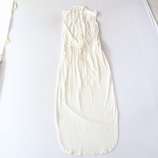 夏季 弹力垂感开叉长裙H4 女背心连衣裙莫代尔棉圆领套头松紧腰修身