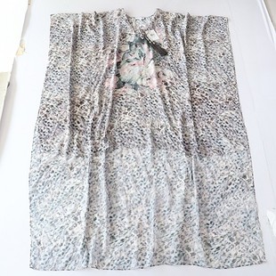 V领套头宽松燕尾时尚 花色连衣裙落肩袖 百搭长裙C8M 女长款 春夏季