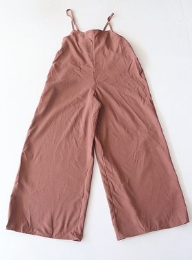春秋季女吊带型连身衣宽松直筒裤纯色时尚百搭连体长裤D20
