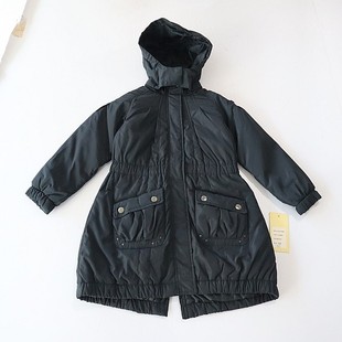 棉服外套立领连帽拉链暗扣中童百搭薄棉衣W4 长袖 秋冬季 女童中长款