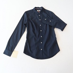 新品 刺绣纯色时尚 女长袖 棉方领纽扣修身 百搭上衣F3 衬衫 春秋季