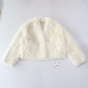 上衣D16 皮毛一体外套V领刮扣宽松皮草时髦百搭短款 秋冬季 女长袖