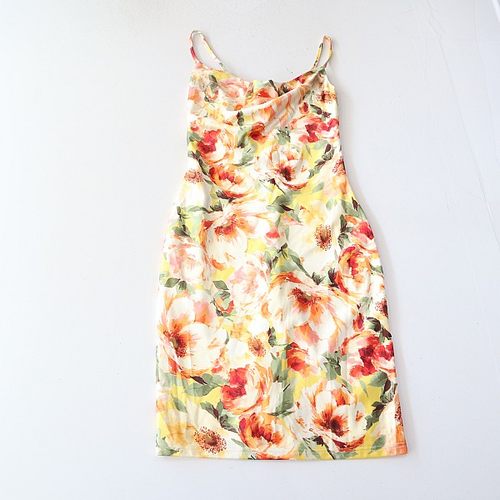 夏季女中长款花色吊带连衣裙后拉链修身时尚百搭打底裙C6M