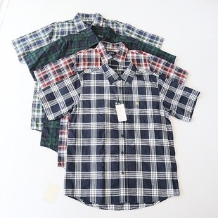 格子衬衫 男短袖 棉方领纽扣宽松休闲刺绣青年百搭上衣R2 新品 夏季