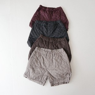 春秋季 松紧腰宽松纽扣开叉纯色小中童百搭打底D21 女童夹棉短裤