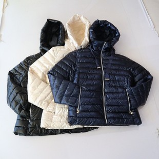 秋冬季新品女长袖棉服外套亮面连帽拉链收腰薄款时尚百搭棉衣H