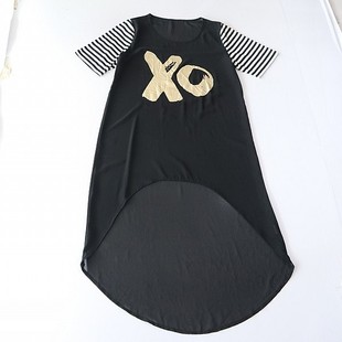 连衣裙圆领套头宽松印花拼接燕尾百搭长裙F8M 短袖 夏季 女中长款