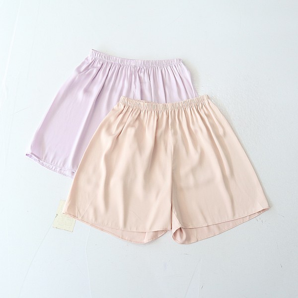 夏季新品女仿真丝短裤松紧腰宽松居家睡裤纯色百搭三分裤H2