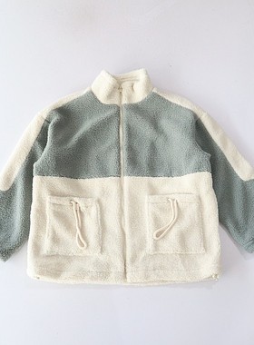 春秋季女长袖颗粒绒外套立领拉链宽松撞色青春时尚百搭上衣D23