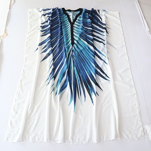 花色连衣裙V领纽扣宽松度假时尚 落肩袖 百搭长裙C6M 女长款 春夏季