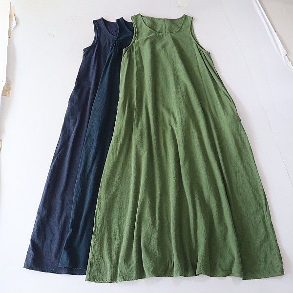 夏季新品女中长款背心连衣裙棉圆连衣裙