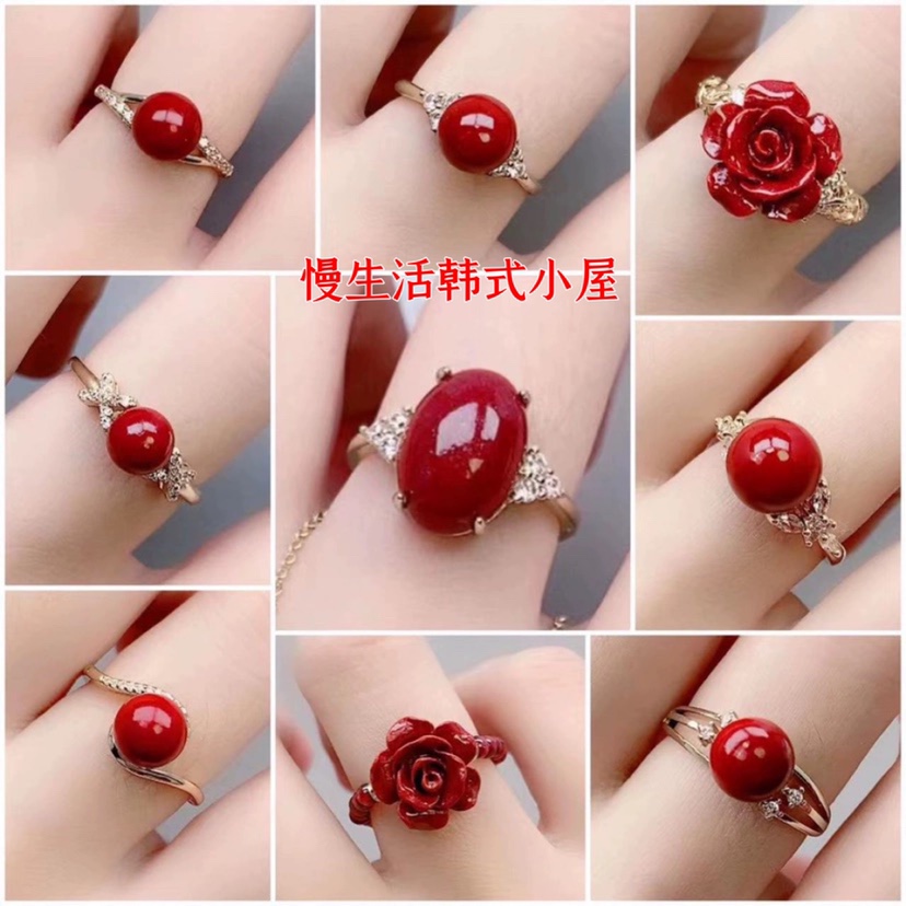 保真正品天然朱砂戒指活口戒指时尚百搭饰品转运珠指环活口可调节