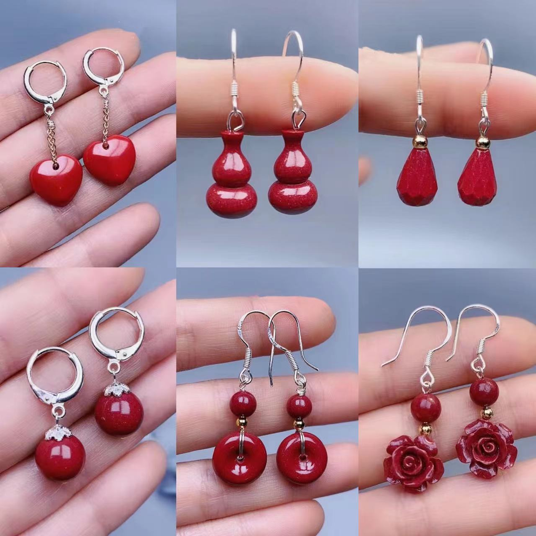 朱砂正品耳饰纯银耳扣朱砂紫金砂红纳福耳坠简约气质耳环饰品