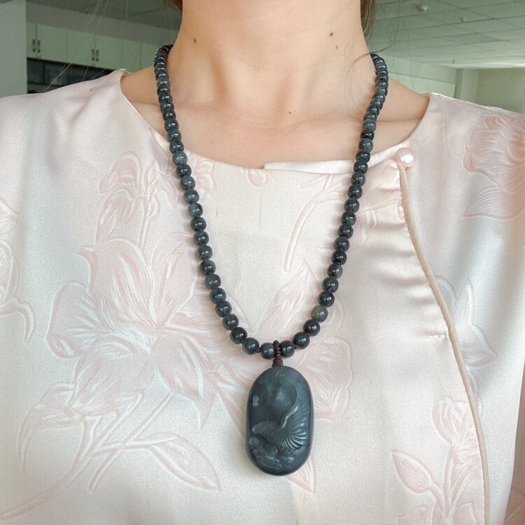 墨玉籽料大展宏图挂件套装