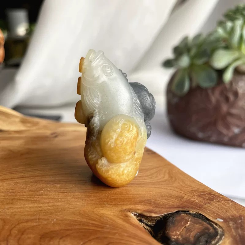 稀有四色青花籽料富贵有余猫咪