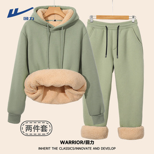 回力羊羔绒运动套装男生潮流穿搭一整套秋冬保暖纯色卫衣卫裤两件