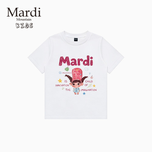 韩国新款 Mardi Mountain 男女中大童装2026夏季短袖印花纯棉t恤