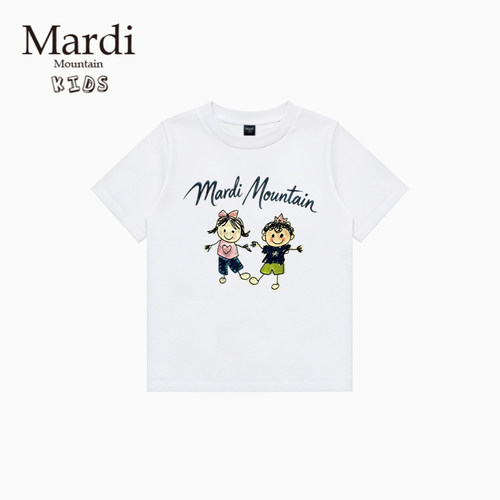 韩国新款 Mardi Mountain 男女中大童装2026夏季短袖印花纯棉t恤