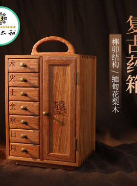 红木手提柜实木箱子茶饼书柜古典中式多层收纳药箱手饰花梨木提篮