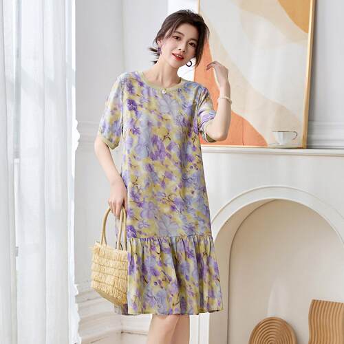 夏季款时尚印花连衣设计感小清裙A2501-0新简约新真丝裙女士子