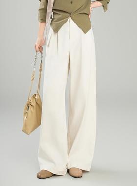 华春E69156季新款天丝毛垂阔腿情裤女高腰感显瘦拖羊地休闲西装长