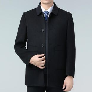 冬季双面呢绒大衣男羊中款羽绒内胆中羊年爸爸长装Y6808-NN毛呢子