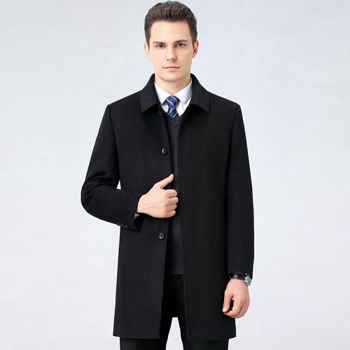 双面装绒衣男羊士中长款羊毛呢子翻领外套爸爸大羽绒内胆8801-S上