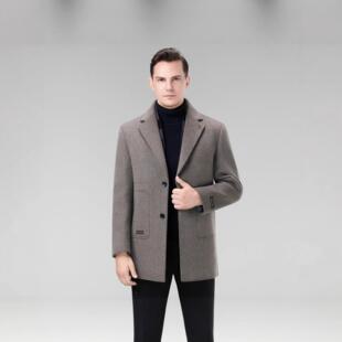 秋冬季男中士大新款5881纯羊毛双面呢衣长外款套选配鹅绒保暖马甲