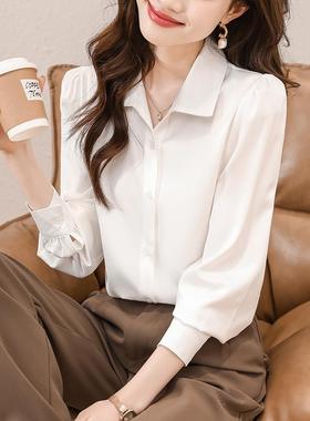 品牌88151女装长袖衬纯色桑领丝百搭蚕翻高端时尚衫气质真丝职业