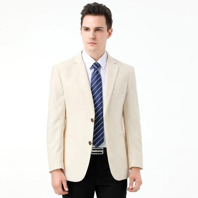 春秋款西服上男米白2108薄毛料单西中年商务休闲宽松季西装衣正装