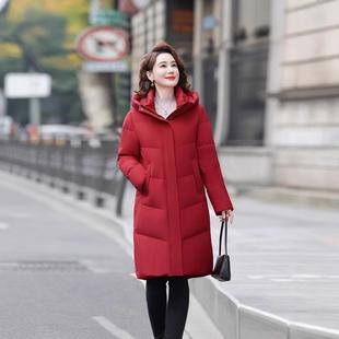 妈妈冬长装羽绒服女中款6657新款尚中老女装年大码时连帽外套